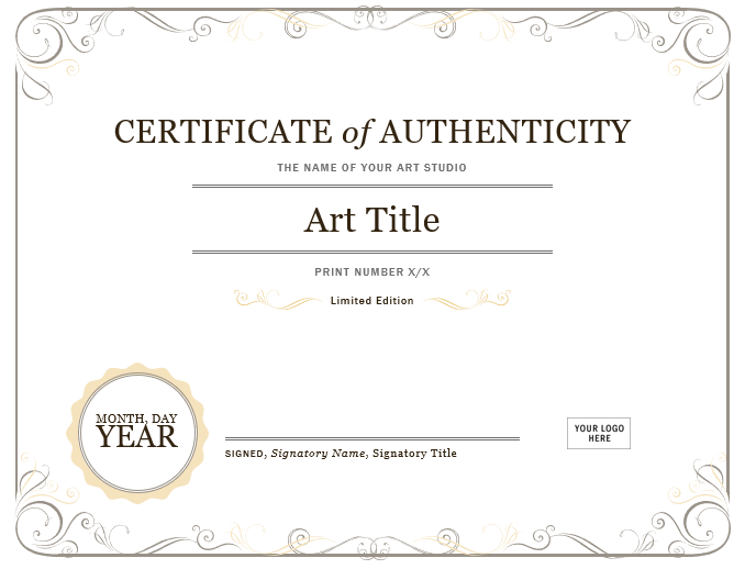 Certificate Of Authenticity Art Template Perfect Template Ideas